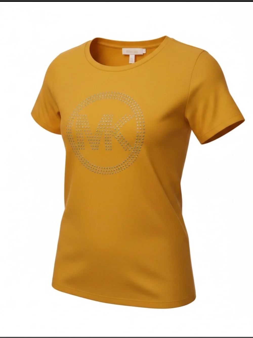 Michael Kors mustard Yellow Short-Sleeve Studded MK Logo Tee